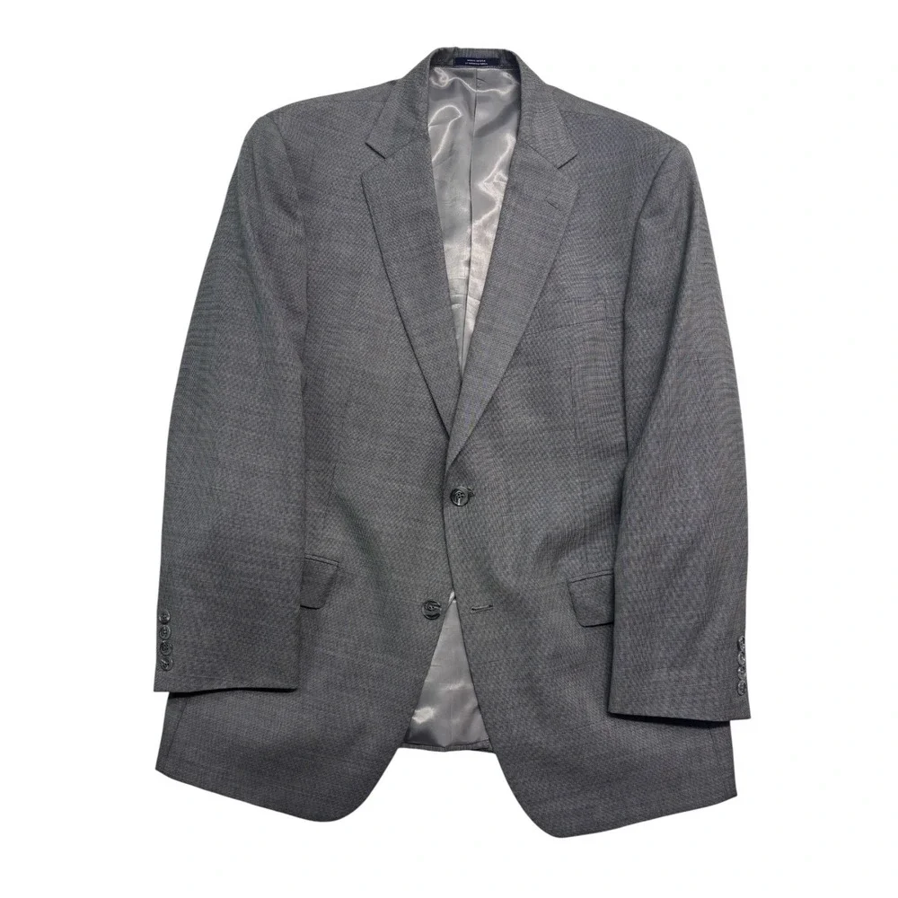 Hart Schaffner Marx 42R 36x32 Gray Micro Nailhead 2pc Pant Suit Pleated USA Wool